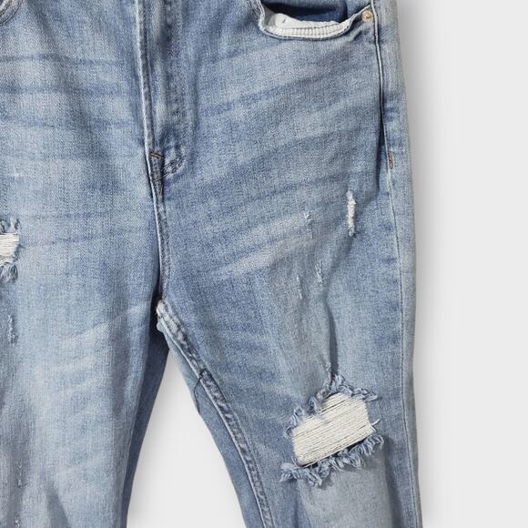 Risen Womens High-Rise Flare Distressed Jeans Sz 30/11 Light Blue Wash Raw Hem - Picture 4 of 13